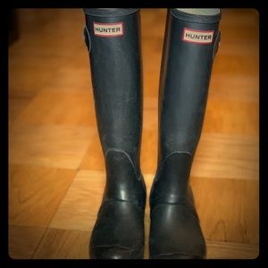 Black tall hunter rain boots